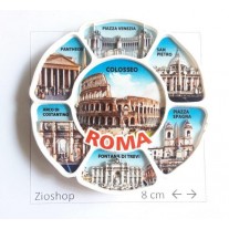 Calamita da Frigo Magnete Souvenir Roma 7 Bellezze in Resina - Piazza Venezia, San Pietro, Piazza Spagna, Fontana di Trevi, Arco di Costantino, Pantheon, Colosseo.