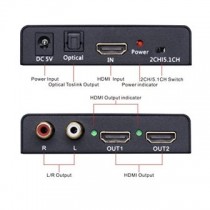 4K X 2K 2 LINEE HDMI SPLITTER 1 INPUT 2 OUTPUT CON AUDIO EXTRACTOR OPTICAL E R/L OUTPUT