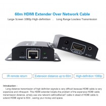 HDMI EXTENDER VIA Cavo LAN CAT6 CON IR HDMI 3D 1080P 60M