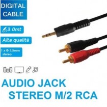 CAVO AUDIO ADATTATORE JACK AUX TO RCA 3.0MT  
