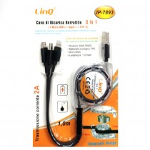 Cavo Ricarica Retrattile 3 IN 1 Micro USB,lightning e Type-C 1Mt 2A