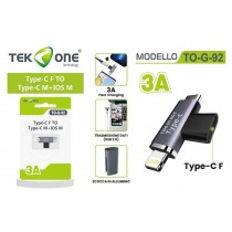 SPLITTER ADATTATORE 1 TYPE-C F A 1 TYPE-C M / 1 LIGHTNING 8 PIN  3A TOTALE PROTOCOLLO USB 3.1 Gen1