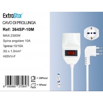 EXTRASTAR CAVO DI PROLUNGA SPINA 10A 1 PRESA SCHUKO CON PROTEZIONE CAVO 10 Metri  C-364SP-10M
