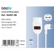 EXTRASTAR CAVO DI PROLUNGA SPINA 10A 1 PRESA SCHUKO CON PROTEZIONE CAVO 3 Metri  C-364SP-3M