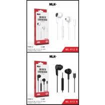 MLK+ AURICOLARE A FILO IN-EAR CON CONNETTORE TYPE-C ML-612 FLESSIBILE TPE