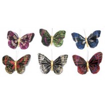 SET DI 12 FARFALLE CON PIUME CALAMITATE ARTIGIANALI DECORATIVE ADDOBBI COLORI MISTI