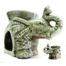 ELEFANTE PORTAFORTUNA BRUCIA ESSENZE IN CERAMICA ARTIGIANALE GREEN NATURE