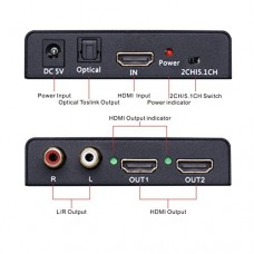 4K X 2K 2 LINEE HDMI SPLITTER 1 INPUT 2 OUTPUT CON AUDIO EXTRACTOR OPTICAL E R/L OUTPUT