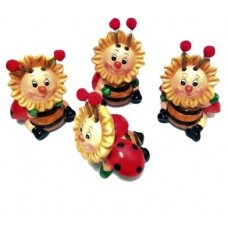 SET COCCINELLA GIRASOLE  PORTAFORTUNA IN TERRACOTTA DIPINTE A MANO