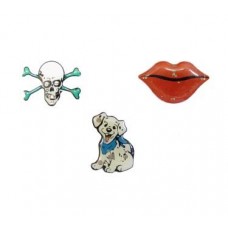 Set di tre Simpatiche Spille magnetiche Led lampeggiante.Teschio, Labbra, Dalmata.