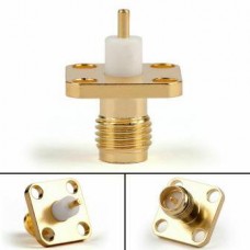 CONNETTORE RP-SMA FEMMINA PANNELLO FLANGIA 4 FORI SALDATURA PTFE