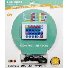 STRISCIA LED ADESIVA LUCE RGB RETROILLUMINAZIONE TV O AMBIENTE USB 5 MT FLESSIBILE