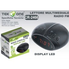 TEKONE Radio Sveglia Digitale FM Display a LED PLL Rosso Allarme FM AM Snooze CR-2466