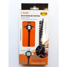 LINQ CAVO SPIRALATO DI RICARICA CON 3 CONNETTORI 3 IN 1 IP-7723 DA 1,2m TYPE-C/ MICRO USB/ LIGHTING