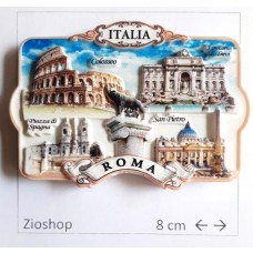 Calamita Magnete Souvenir Roma - Stile Liberty Colossero, Fontana di Trevi, Piazza Di Spagna, Vaticano, Lupa Capitolina in Resina Alto-Basso Rilievo. Effetto 3D.