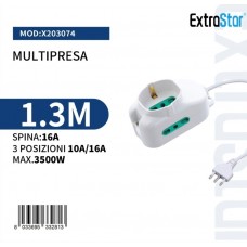 EXTRASTAR X203074 Multipresa Cubo 3 Prese (2 bipasso + 1 Schuko) Cavo 1.3 m