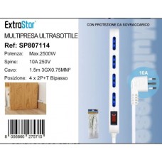 EXTRASTAR MULTIPRESA SALVASPAZIO A 4 VIE 10/16A CON SPINA 10A PROTEZIONE SOVRACCARICO SP807114 