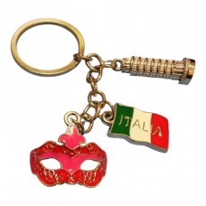 PORTACHIAVE SOUVENIR ITALIA ROMA IN METALLO PISA MASCHERA BANDIERA KEYCHAIN 6396