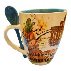 Tazza Mug con Cucchiaino Souvenir Ricordi Roma 6424 Diametro 8,5cm* 12cm; H 11cm; Cucchiaino 12cm