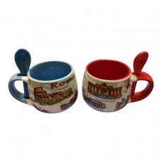 Tazza Tazzine da Caffe' con Cucchiaino Souvenir Ricordi Viaggio Roma Ceramica 6426 5,5*10* H 6cm cucchiaino 8cm