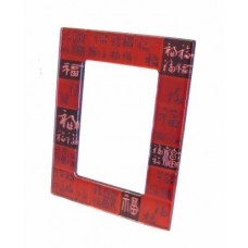 CORNICE FOTOGRAFICA PORTAFORTUNA IN VETRO ROSSO ANTICHE SCRITTURE"FELICITA'"