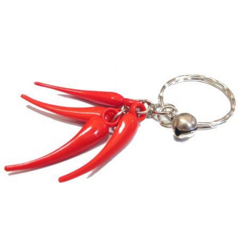 PORTACHIAVI PORTAFORTUNA CON PEPERONCINI E CAMPANELLINO