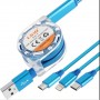 Cavo Ricarica Retrattile 3 IN 1 Micro USB,lightning e Type-C 1Mt 2A